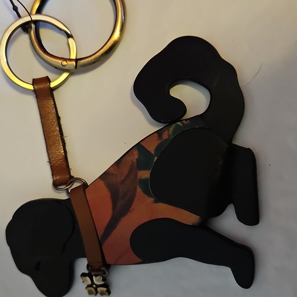 Patricia Nash Leather Black And Floral Dog Keychain - Picture 5 of 10